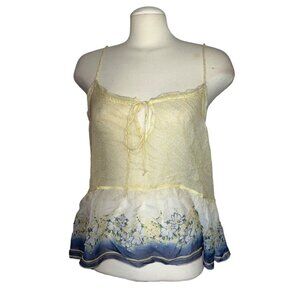 Arizona Jeans Sheer Floral Tank Top Sz XL Womens Braided Straps Yellow